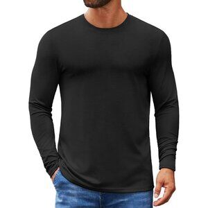 COOFANDY Men A-black Crew Neck T-Shirt Long Sleeve Pullover Tees Soft Stretch